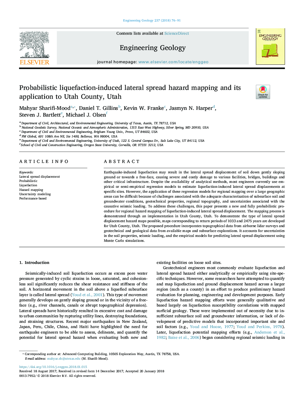 Probabilistic liquefaction-induced lateral spread hazard mapping and its application to Utah County, Utah