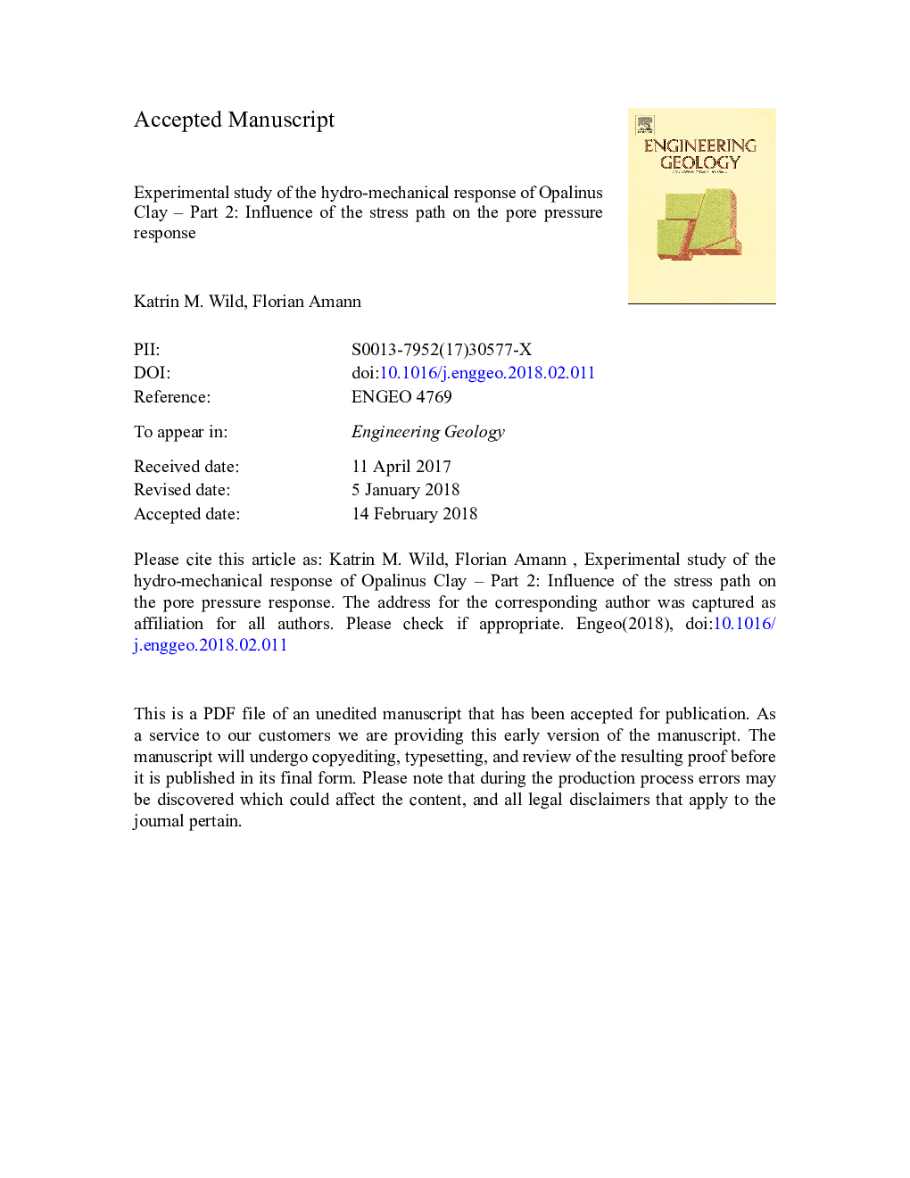 Experimental study of the hydro-mechanical response of Opalinus Clay - Part 2: Influence of the stress path on the pore pressure response