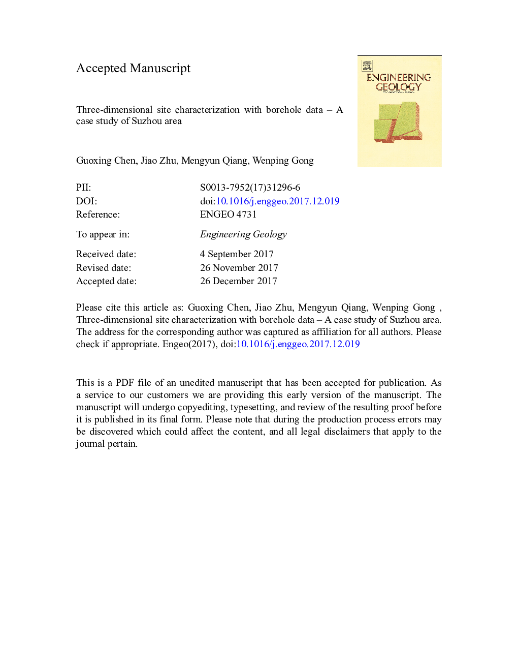 Three-dimensional site characterization with borehole data - A case study of Suzhou area