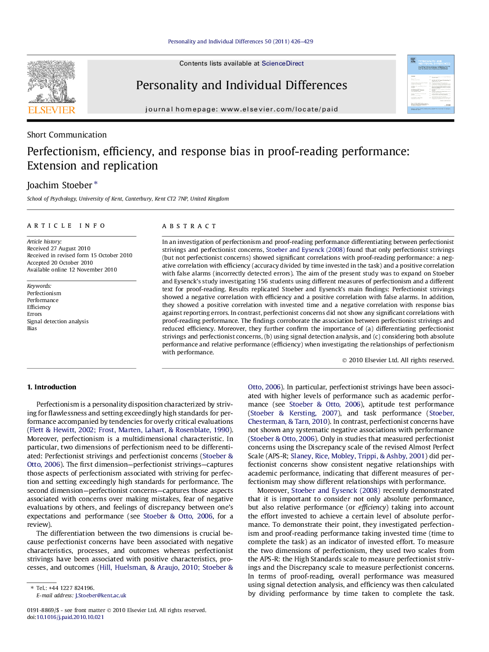 Perfectionism, efficiency, and response bias in proof-reading performance: Extension and replication