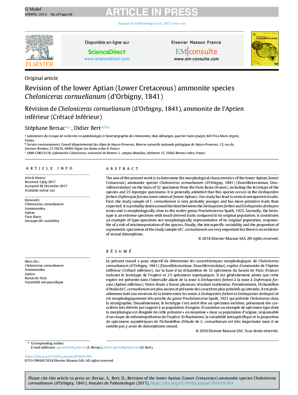 عکس صفحه اول مقاله: Revision of the lower Aptian (Lower Cretaceous) ammonite species Cheloniceras cornuelianum (d'Orbigny, 1841) Revision of the lower Aptian (Lower Cretaceous) ammonite species Cheloniceras cornuelianum (d'Orbigny, 1841)