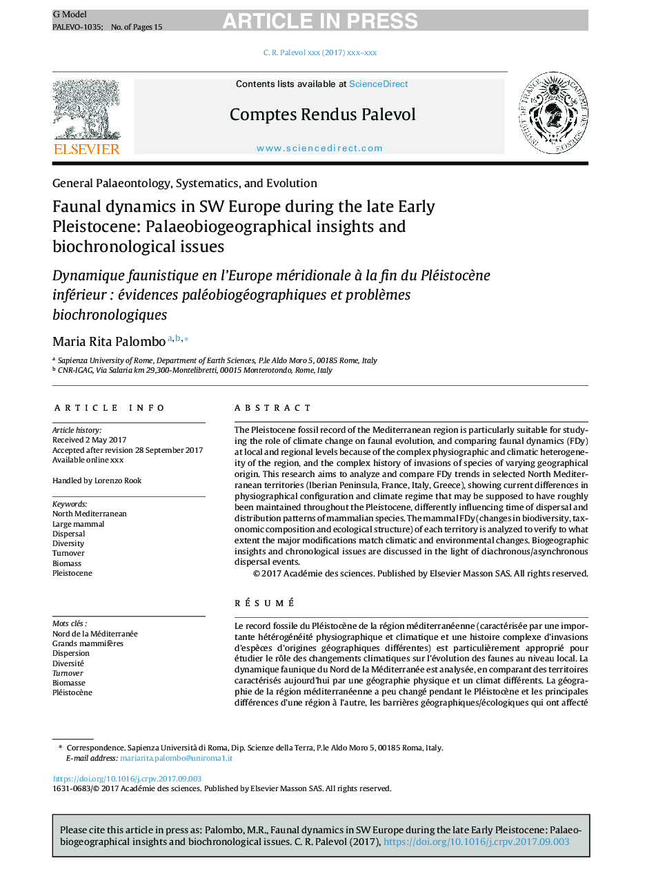 Faunal dynamics in SW Europe during the late Early Pleistocene: Palaeobiogeographical insights and biochronological issues