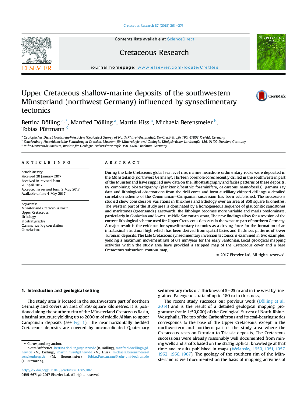 Upper Cretaceous shallow-marine deposits of the southwestern Münsterland (northwest Germany) influenced by synsedimentary tectonics