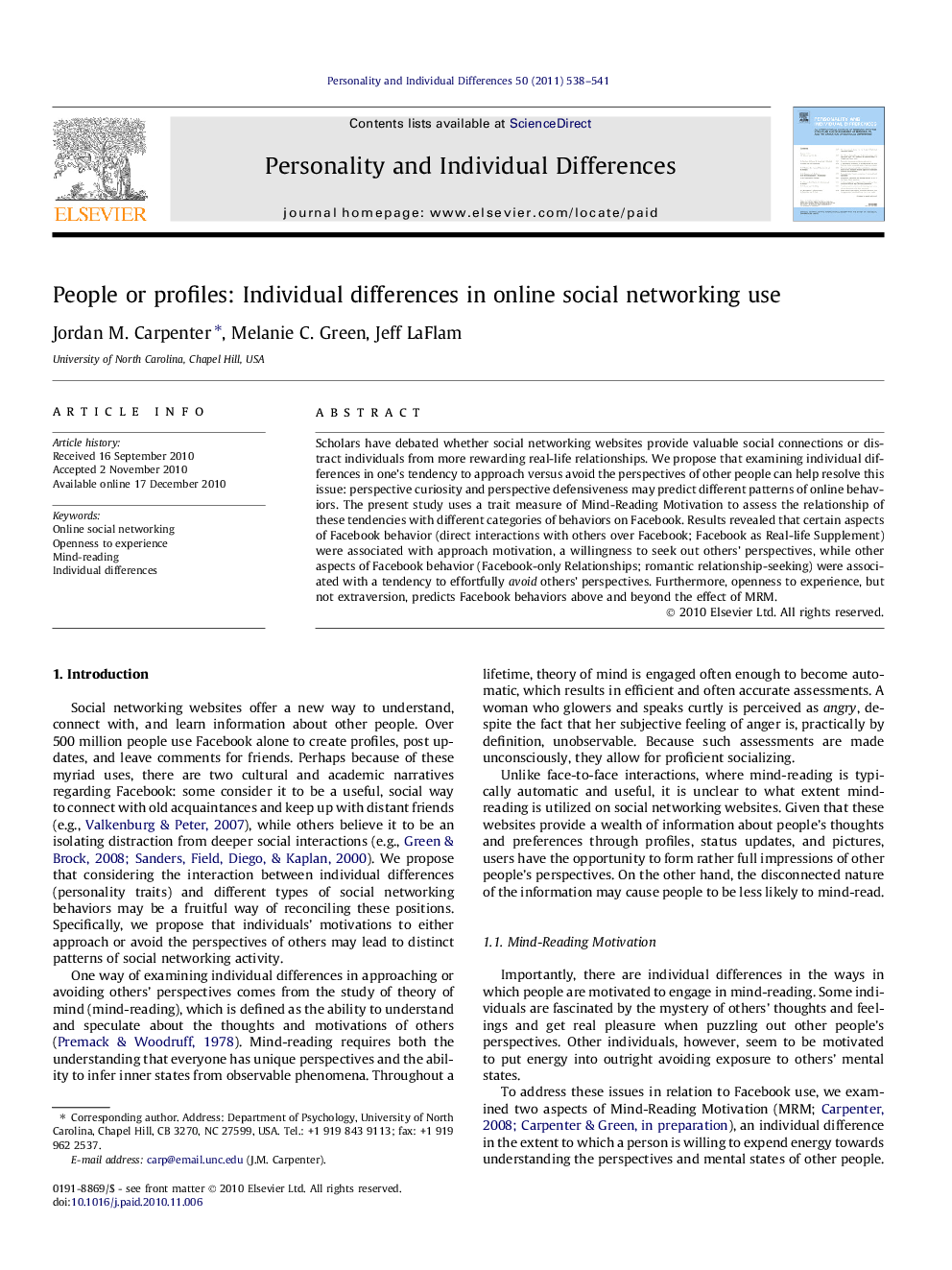 People or profiles: Individual differences in online social networking use