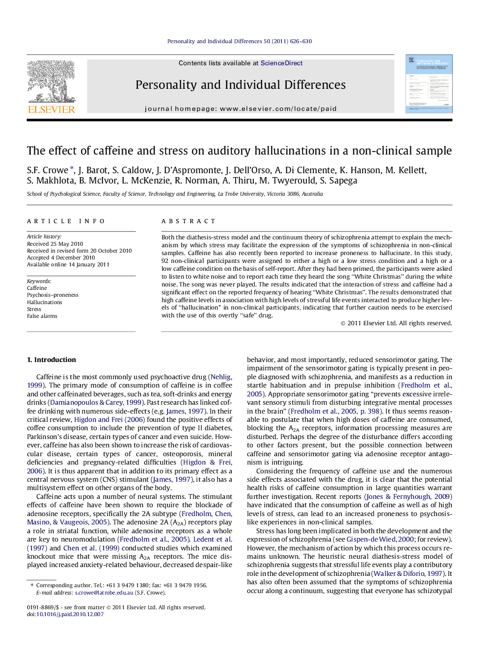 The effect of caffeine and stress on auditory hallucinations in a non-clinical sample