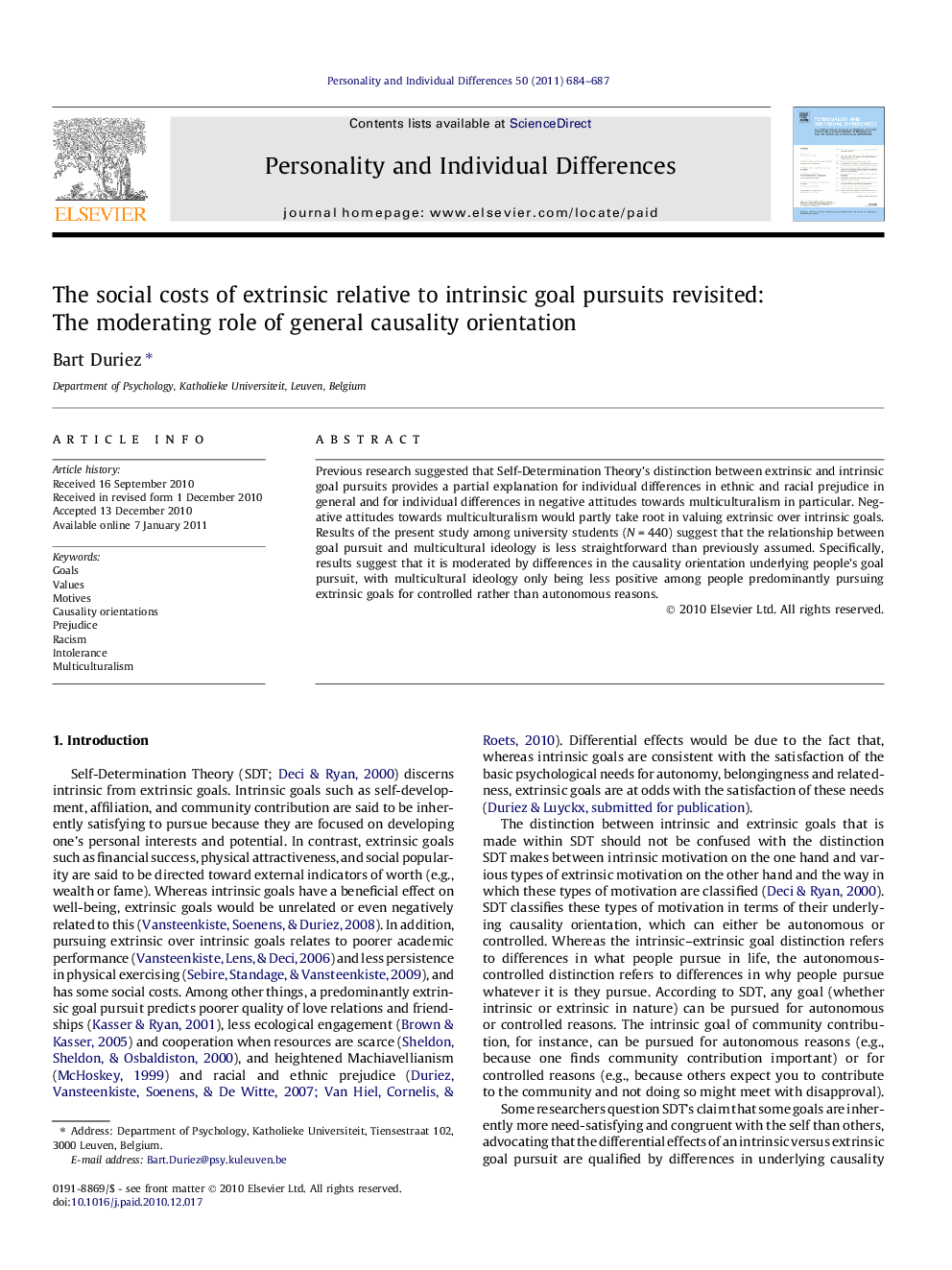 The social costs of extrinsic relative to intrinsic goal pursuits revisited: The moderating role of general causality orientation