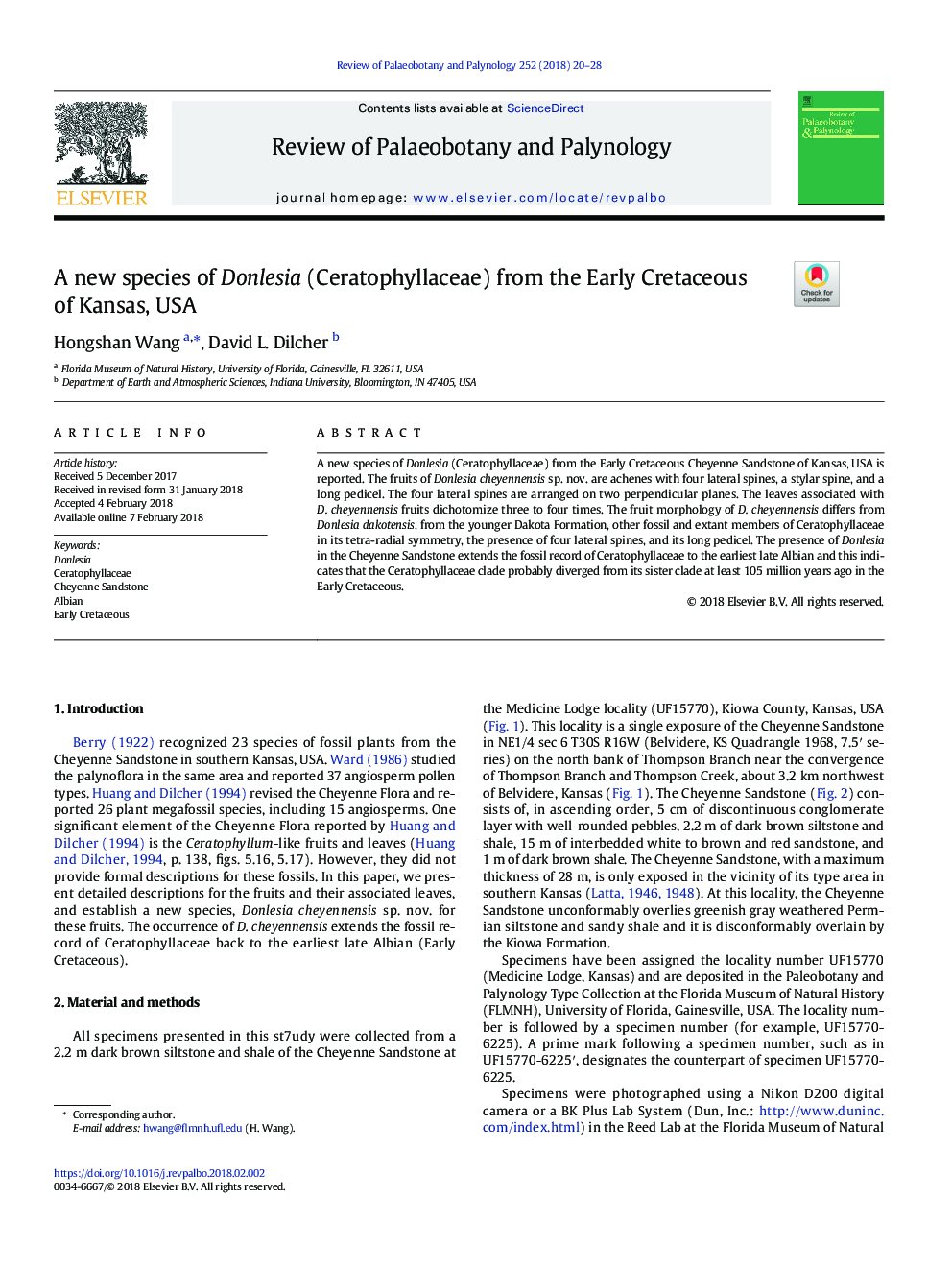 A new species of Donlesia (Ceratophyllaceae) from the Early Cretaceous of Kansas, USA