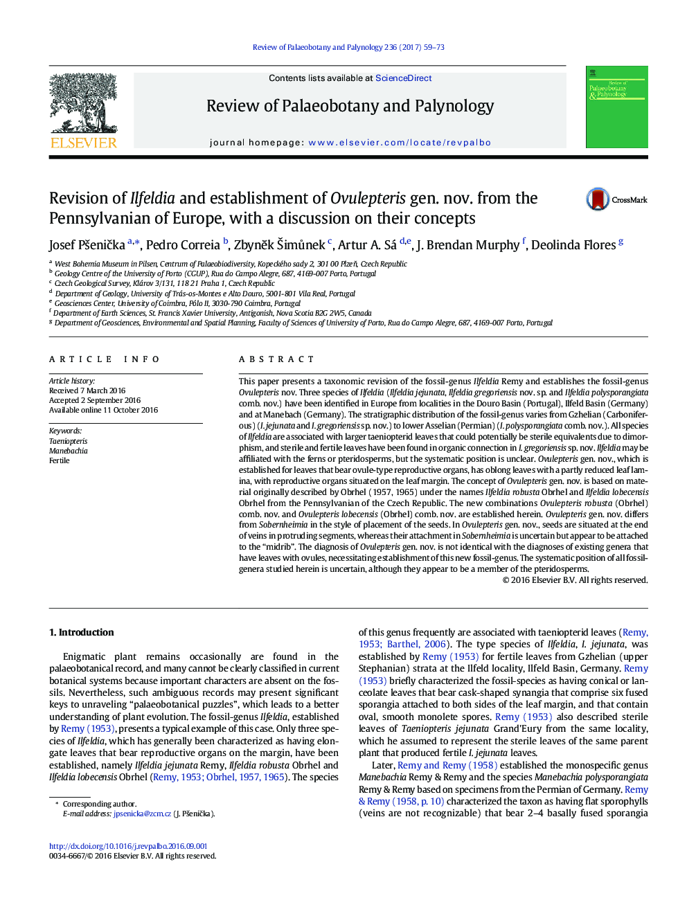 Revision of Ilfeldia and establishment of Ovulepteris gen. nov. from the Pennsylvanian of Europe, with a discussion on their concepts