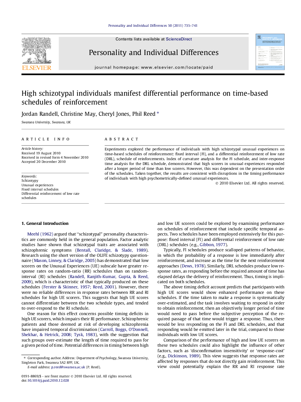 High schizotypal individuals manifest differential performance on time-based schedules of reinforcement