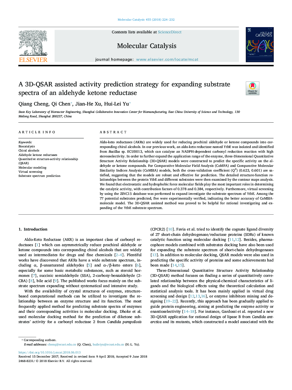 A 3D-QSAR assisted activity prediction strategy for expanding substrate spectra of an aldehyde ketone reductase