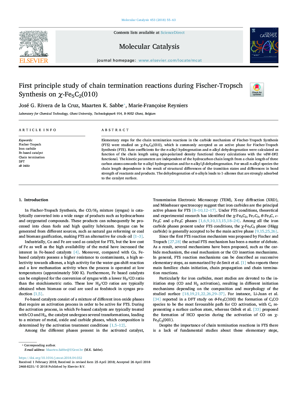 First principle study of chain termination reactions during Fischer-Tropsch Synthesis on Ï-Fe5C2(010)