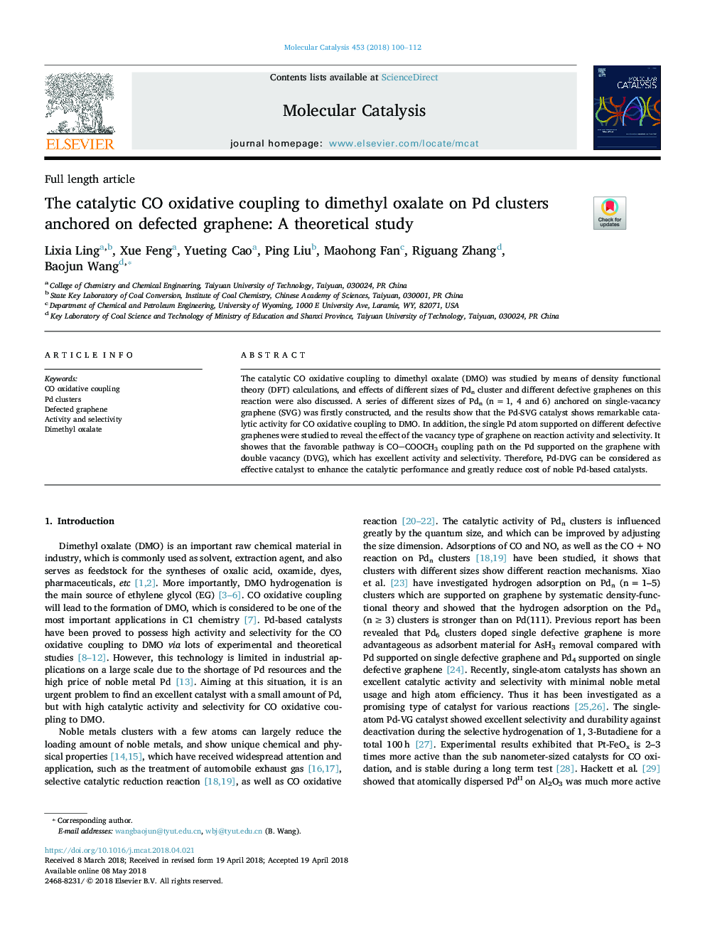 The catalytic CO oxidative coupling to dimethyl oxalate on Pd clusters anchored on defected graphene: A theoretical study