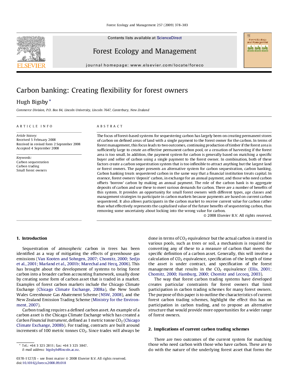 Carbon banking: Creating flexibility for forest owners