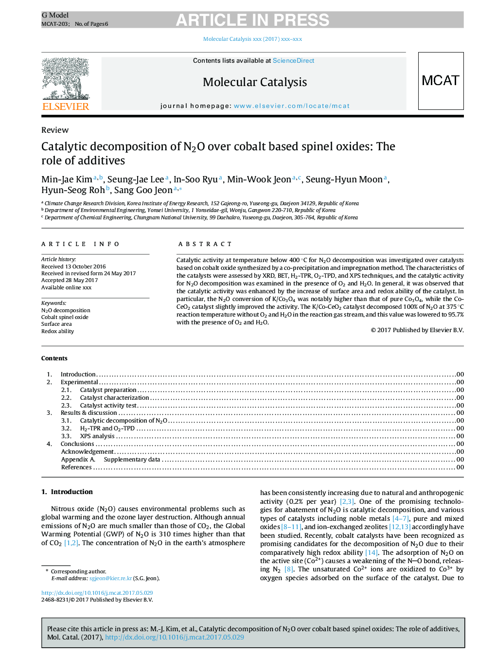 Catalytic decomposition of N2O over cobalt based spinel oxides: The role of additives