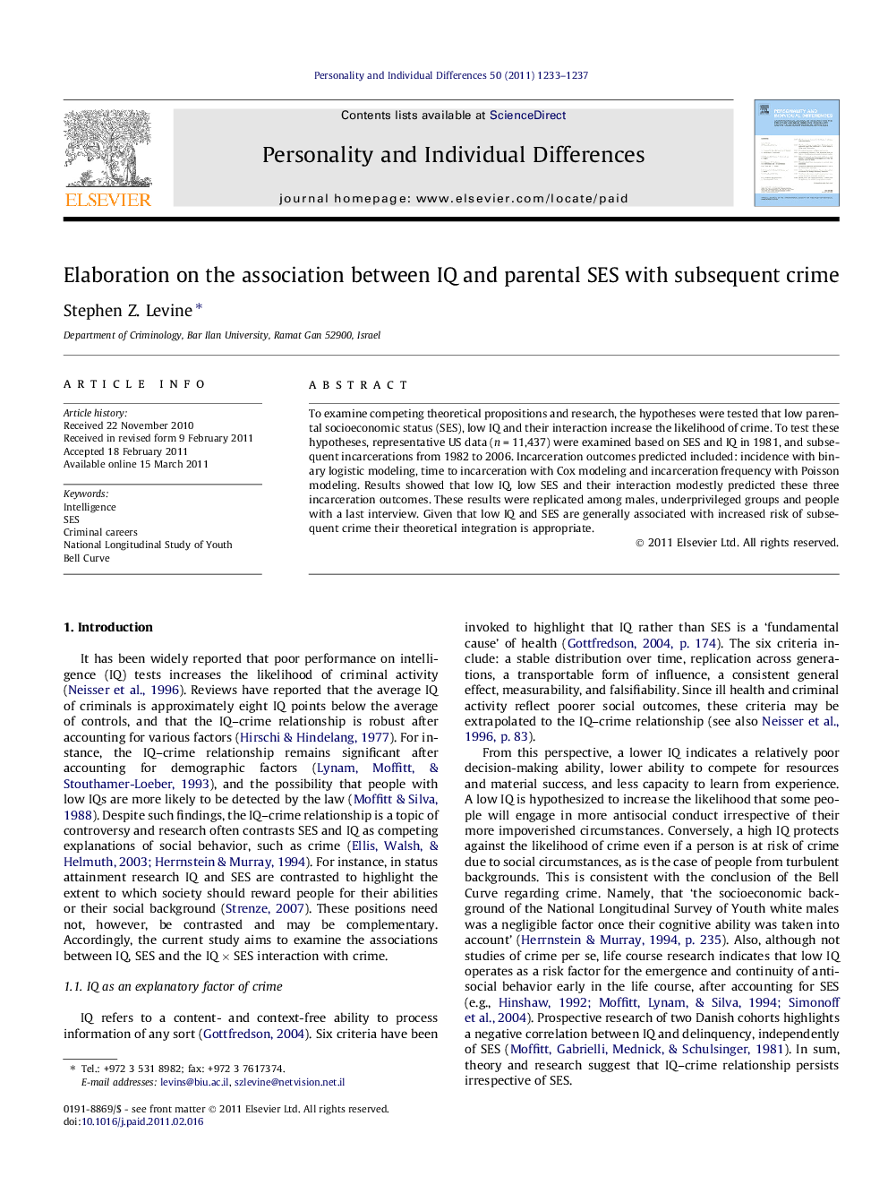 Elaboration on the association between IQ and parental SES with subsequent crime