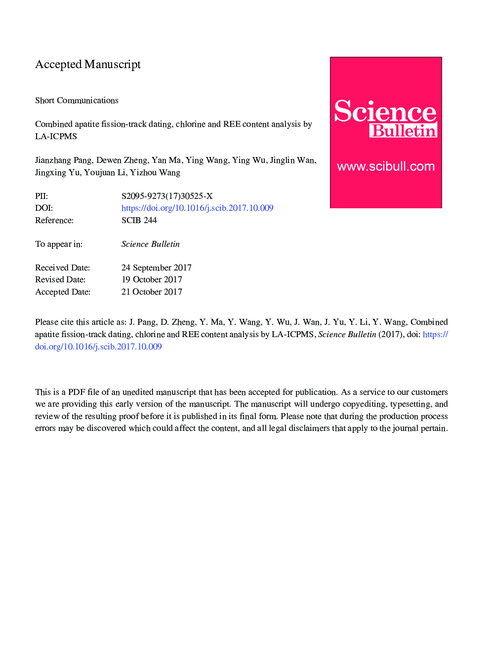 Combined apatite fission-track dating, chlorine and REE content analysis by LA-ICPMS