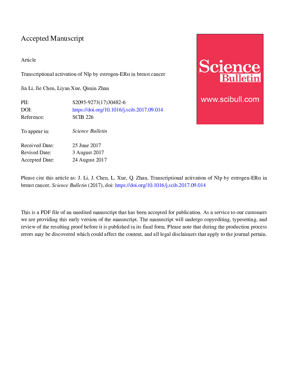 Transcriptional activation of Nlp by estrogen-ERÎ± in breast cancer