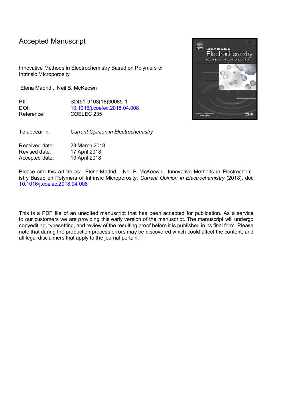 Innovative methods in electrochemistry based on polymers of intrinsic microporosity