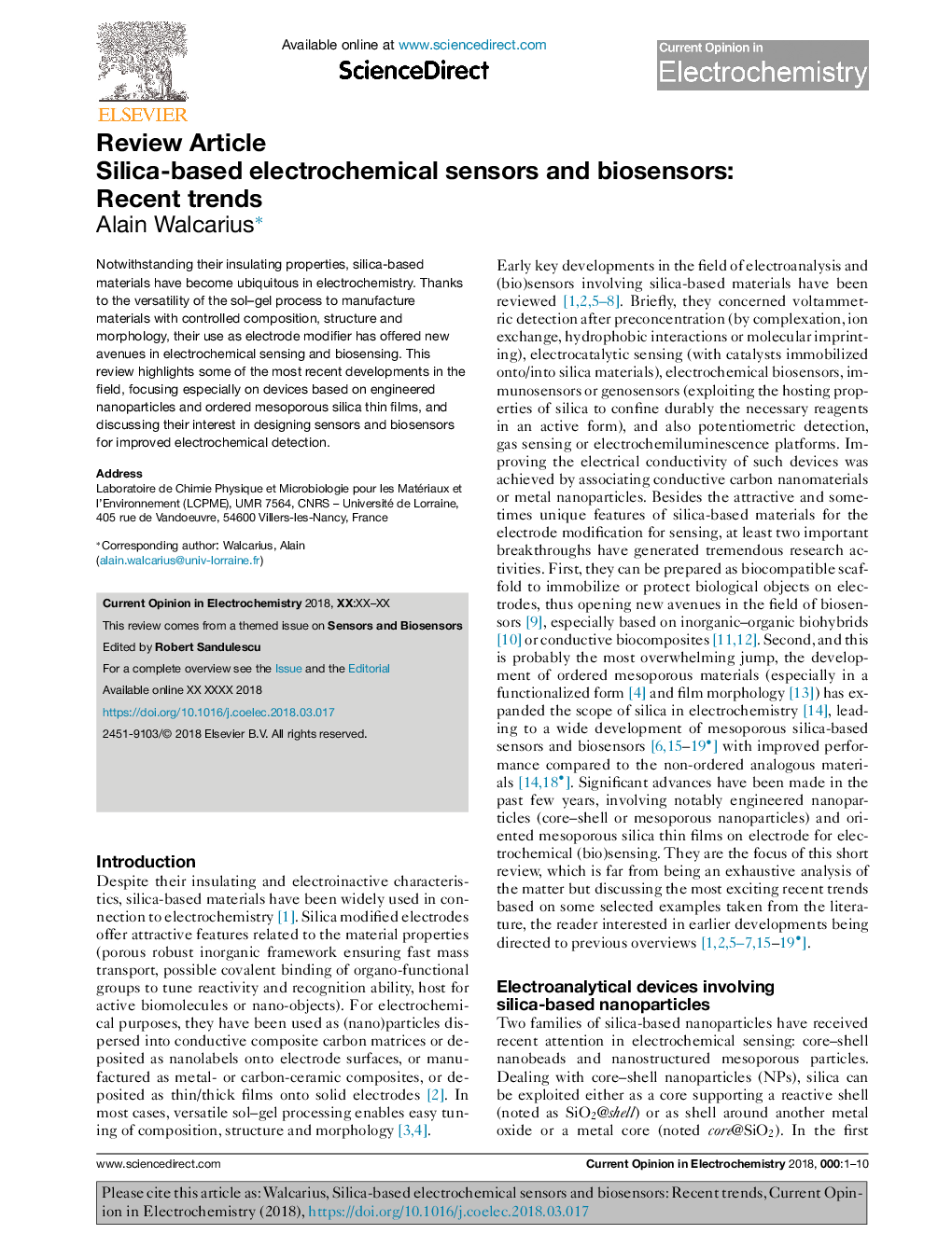 Silica-based electrochemical sensors and biosensors: Recent trends