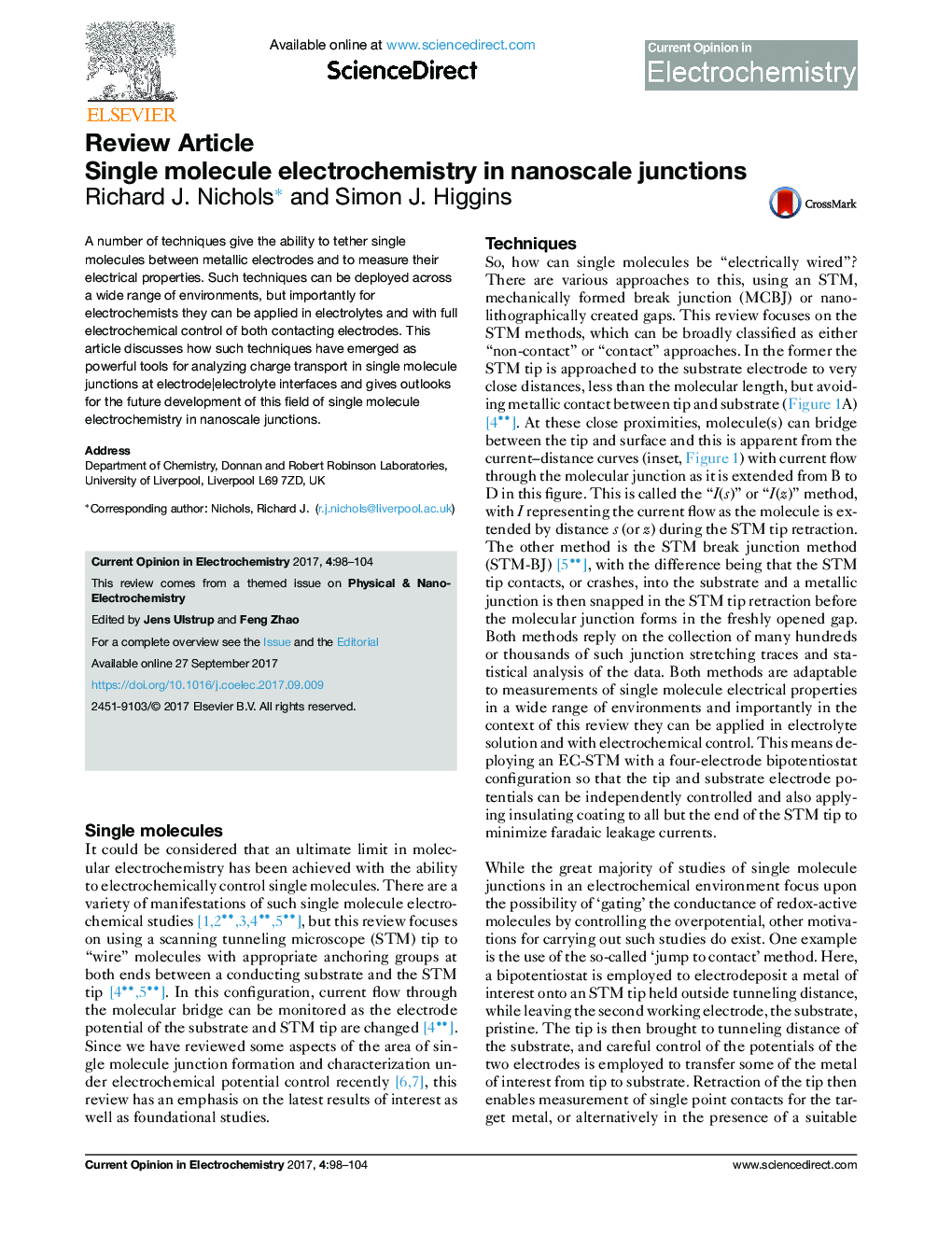 Single molecule electrochemistry in nanoscale junctions