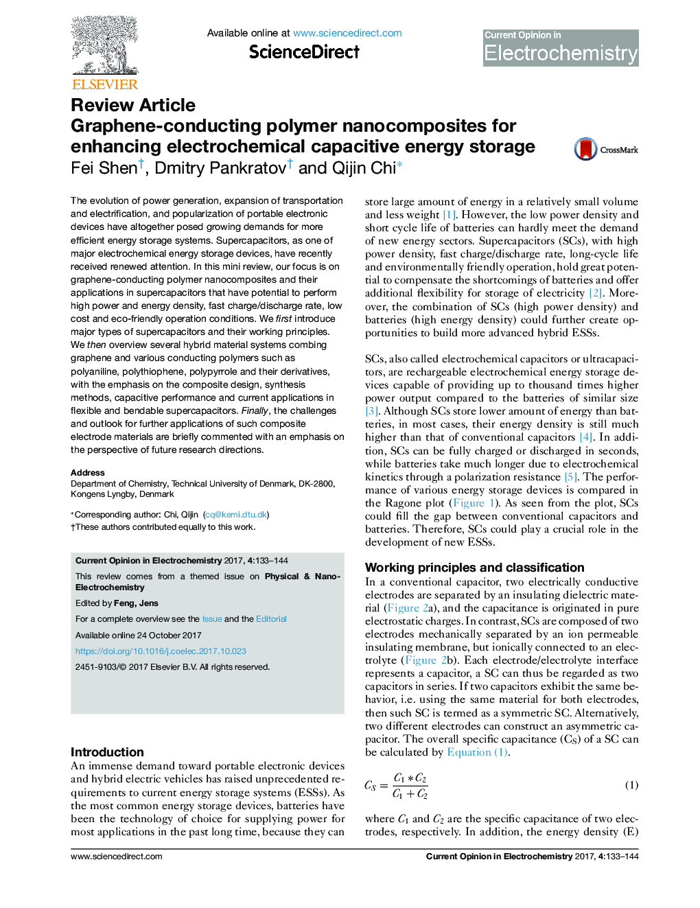 Graphene-conducting polymer nanocomposites for enhancing electrochemical capacitive energy storage