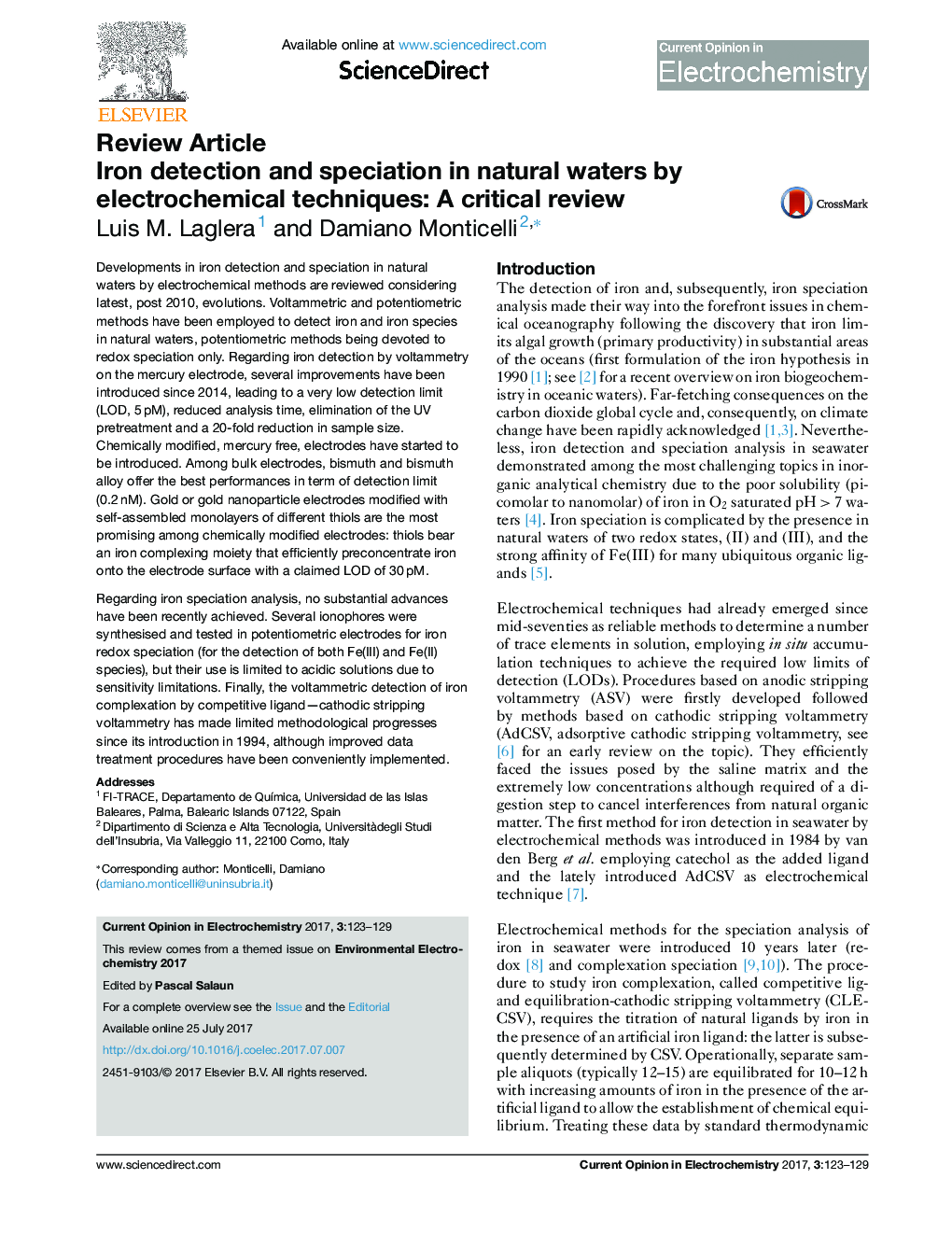 تشخیص و تشخیص آهن در آب های طبیعی با استفاده از تکنیک های الکتروشیمیایی: بررسی بحرانی 
