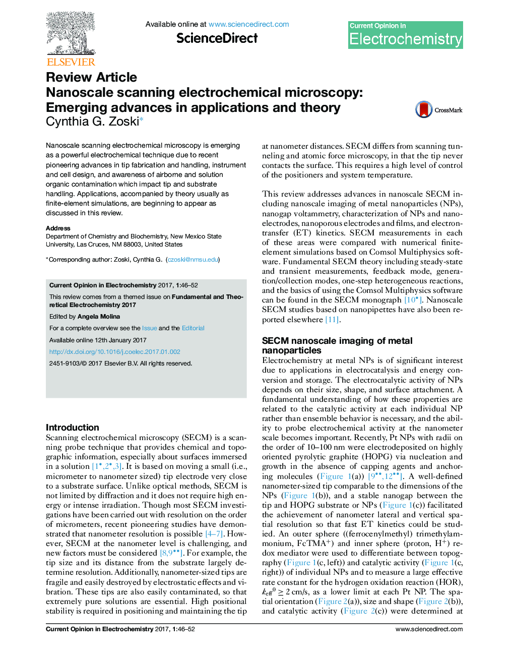 Nanoscale scanning electrochemical microscopy: Emerging advances in applications and theory