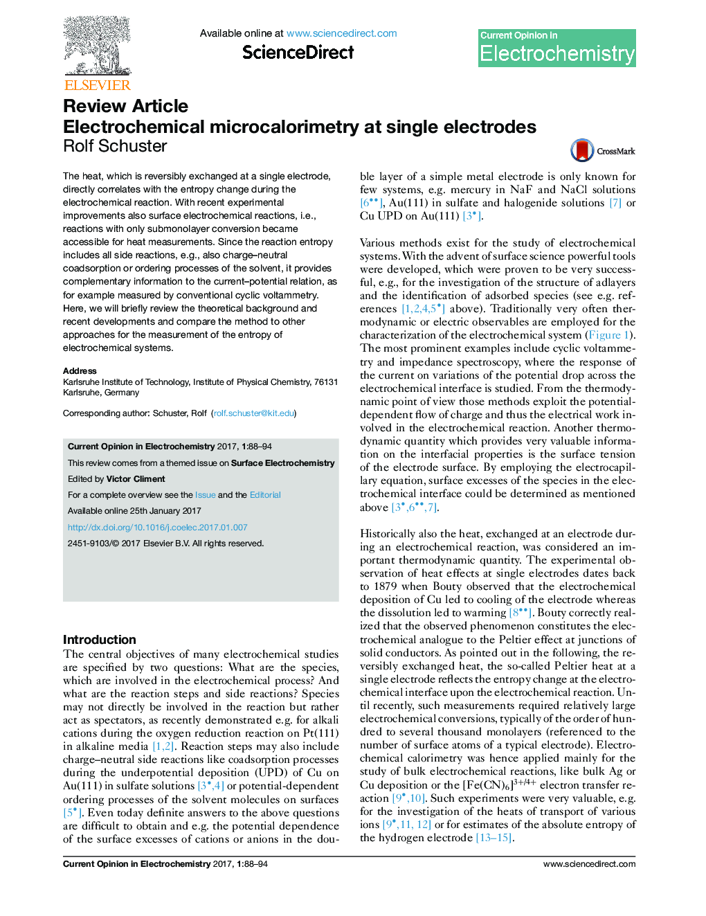 Electrochemical microcalorimetry at single electrodes