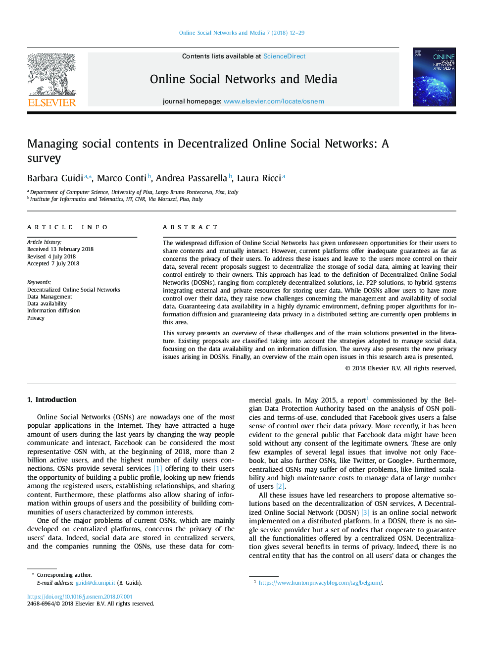 Managing social contents in Decentralized Online Social Networks: A survey