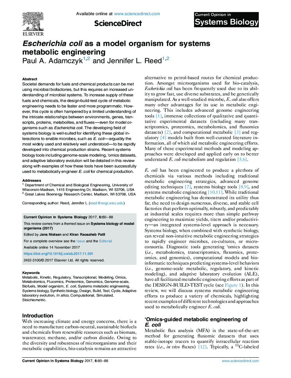 عکس صفحه اول مقاله: Escherichia coli as a model organism for systems metabolic engineering Escherichia coli as a model organism for systems metabolic engineering