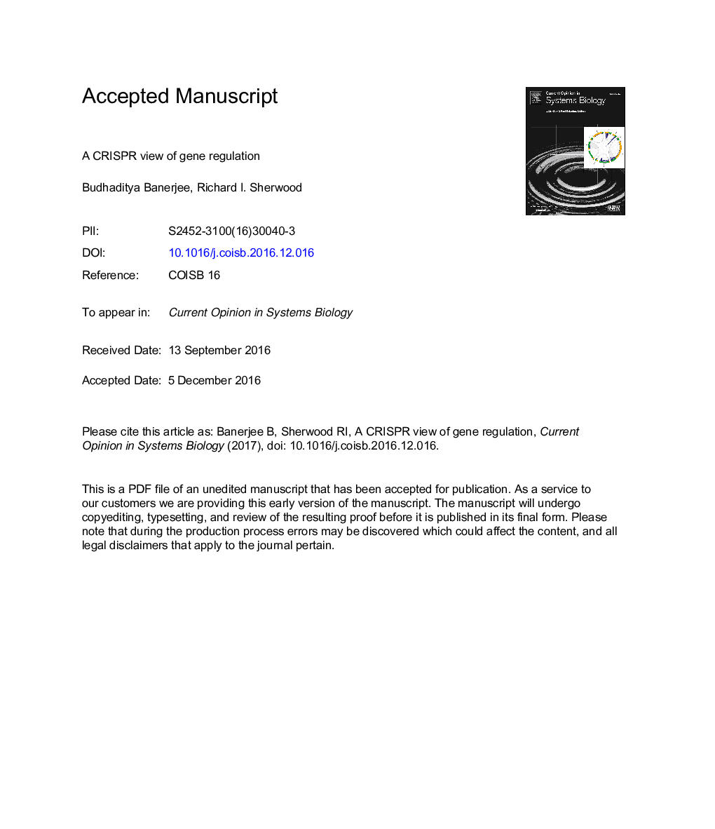 عکس صفحه اول مقاله: A CRISPR view of gene regulation A CRISPR view of gene regulation