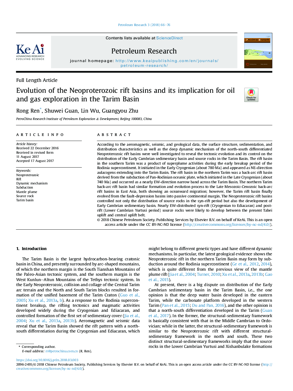 Evolution of the Neoproterozoic rift basins and its implication for oil and gas exploration in the Tarim Basin