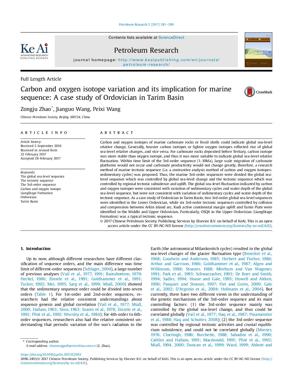 تنوع ایزوتوپهای کربن و اکسیژن و پیامدهای آن برای توالی دریایی: مطالعه موردی اردوویک در حوضه تاریم 