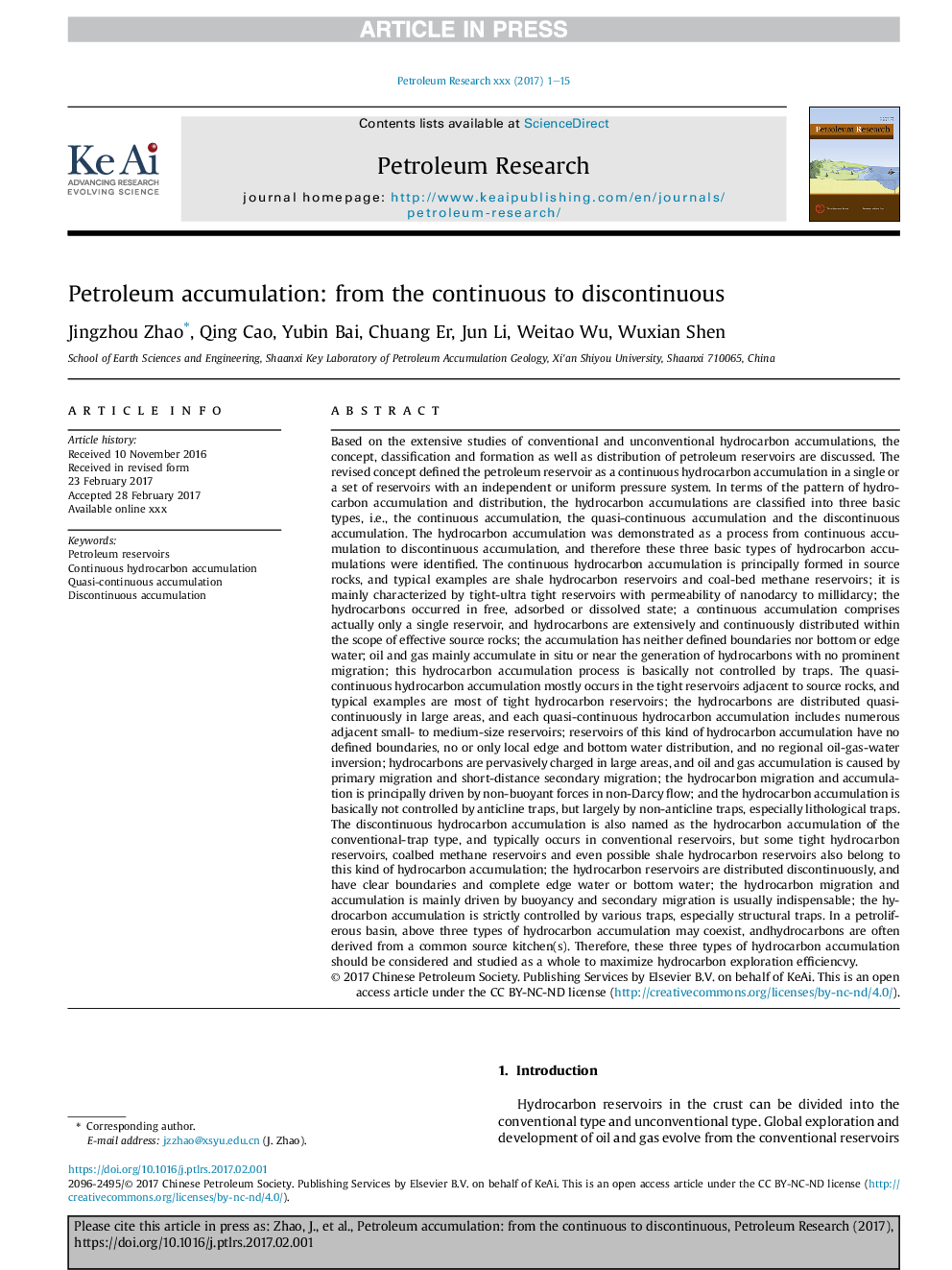 Petroleum accumulation: from the continuous to discontinuous