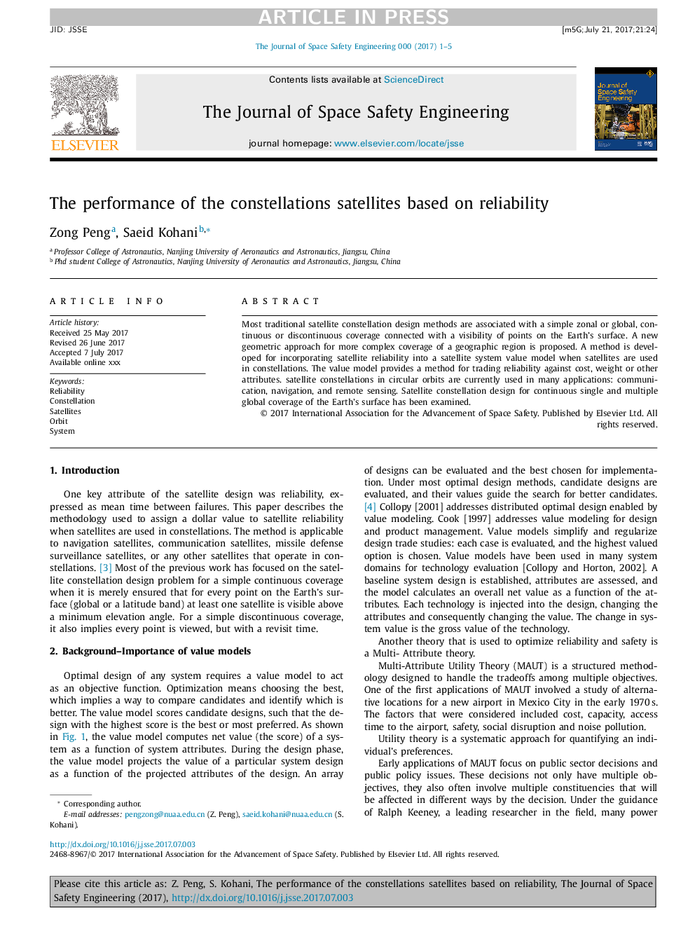 The performance of the constellations satellites based on reliability