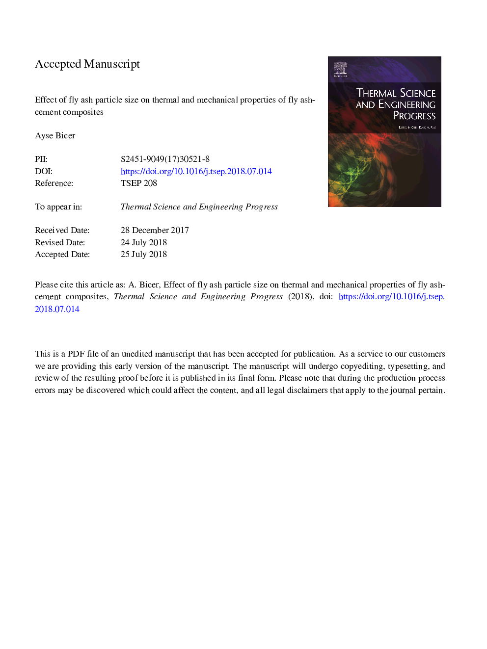 Effect of fly ash particle size on thermal and mechanical properties of fly ash-cement composites