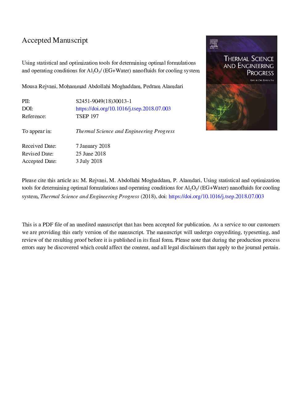 Using statistical and optimization tools for determining optimal formulations and operating conditions for Al2O3/(EGâ¯+â¯Water) nanofluids for cooling system