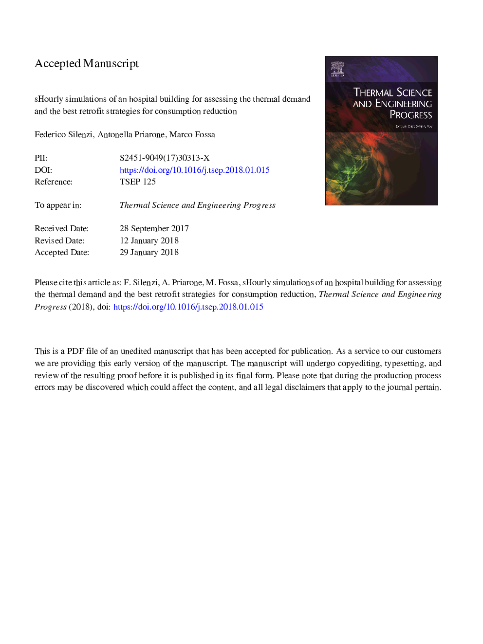 Hourly simulations of an hospital building for assessing the thermal demand and the best retrofit strategies for consumption reduction