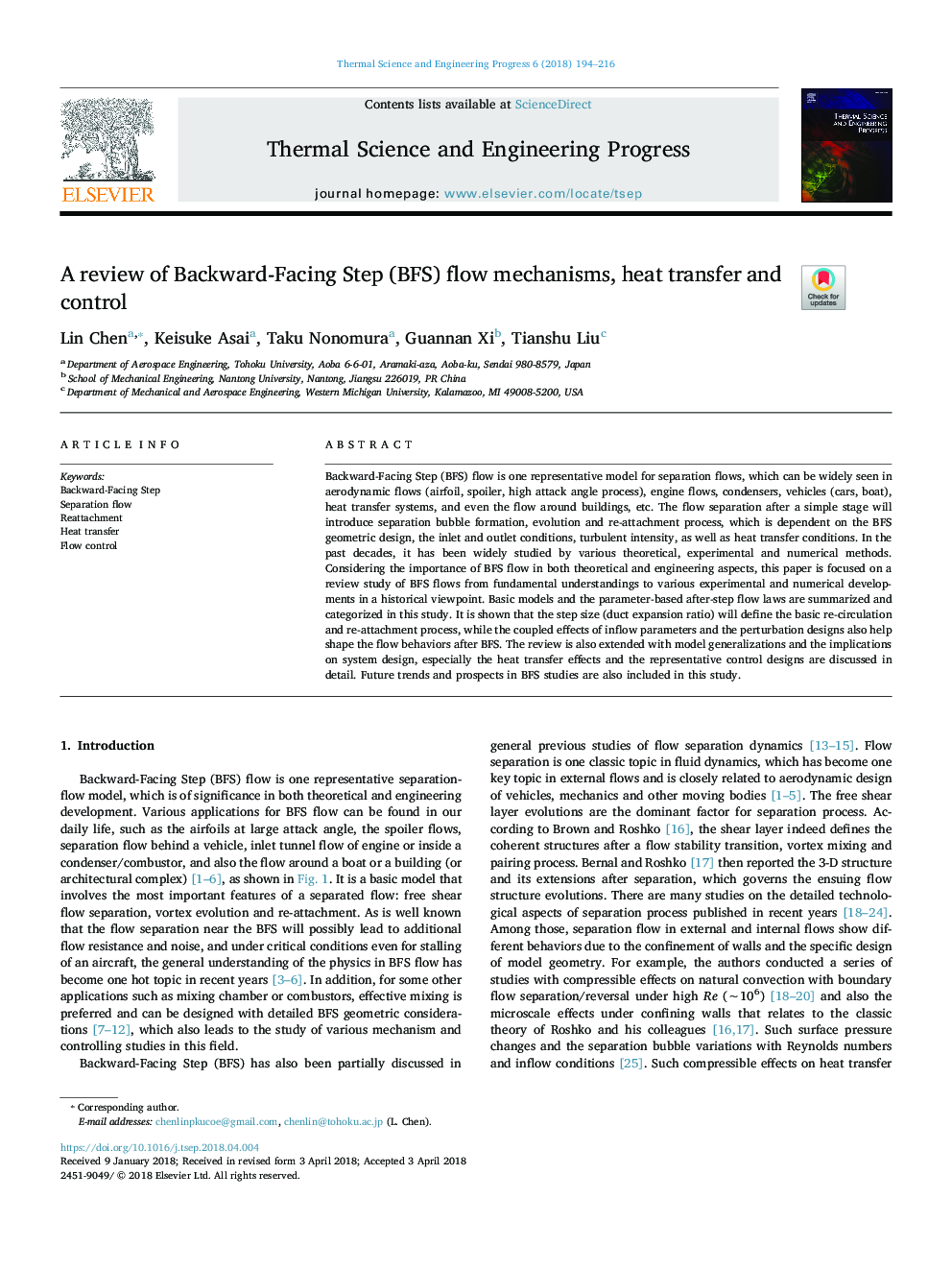 A review of Backward-Facing Step (BFS) flow mechanisms, heat transfer and control