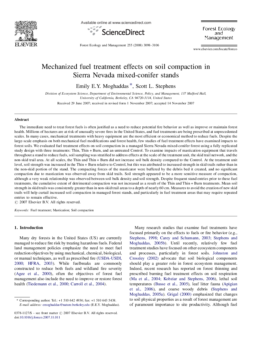 Mechanized fuel treatment effects on soil compaction in Sierra Nevada mixed-conifer stands