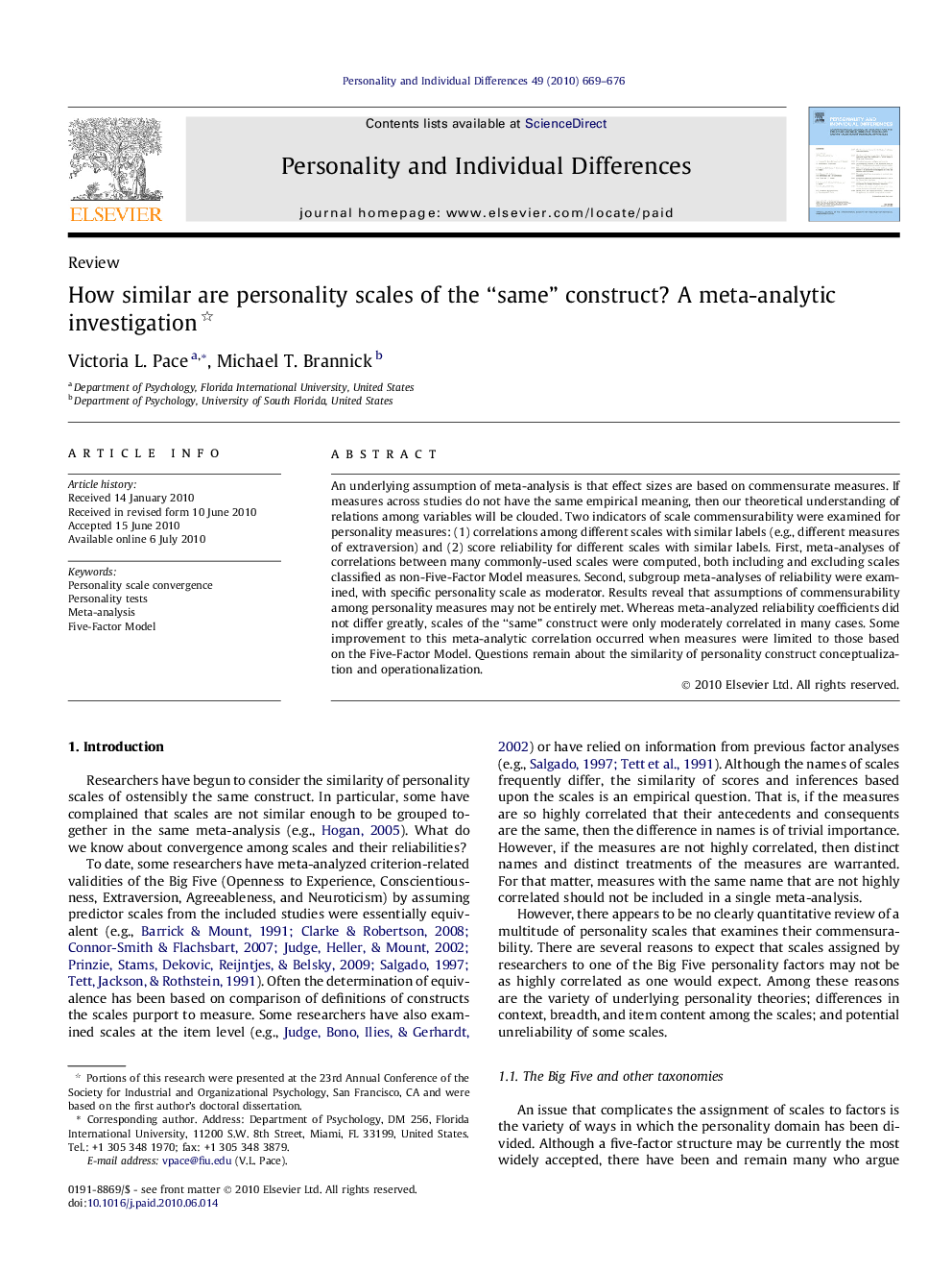 How similar are personality scales of the “same” construct? A meta-analytic investigation 