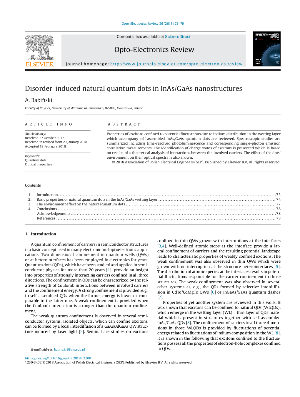 عکس صفحه اول مقاله: Disorder-induced natural quantum dots in InAs/GaAs nanostructures Disorder-induced natural quantum dots in InAs/GaAs nanostructures