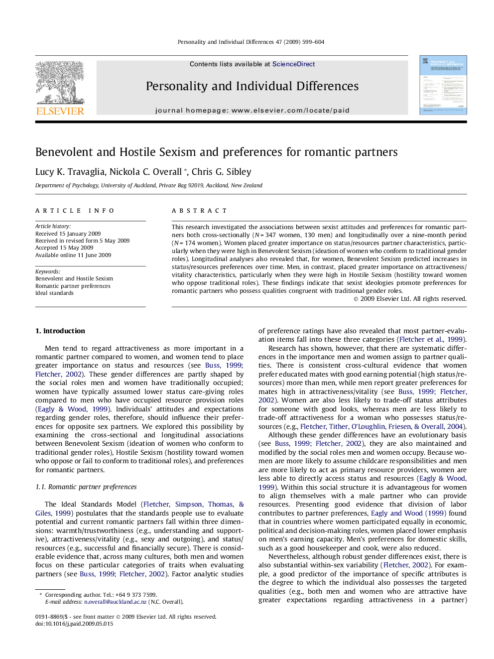 Benevolent and Hostile Sexism and preferences for romantic partners