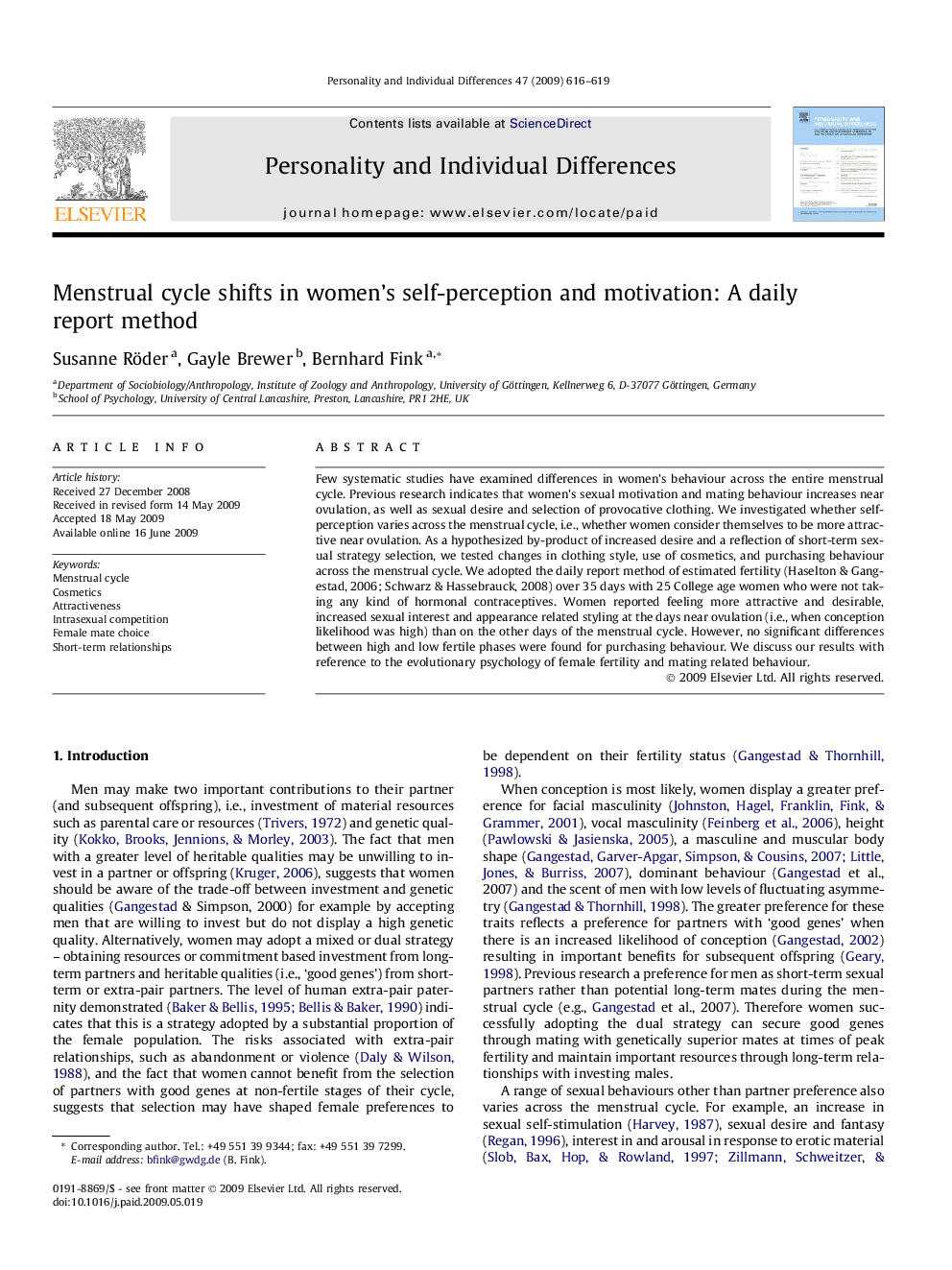 Menstrual cycle shifts in women’s self-perception and motivation: A daily report method