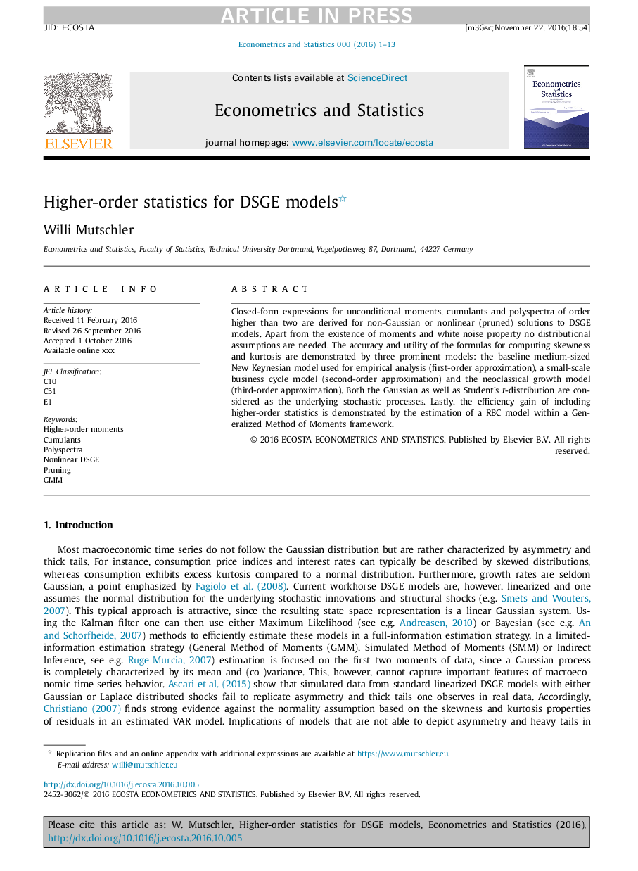 Higher-order statistics for DSGE models