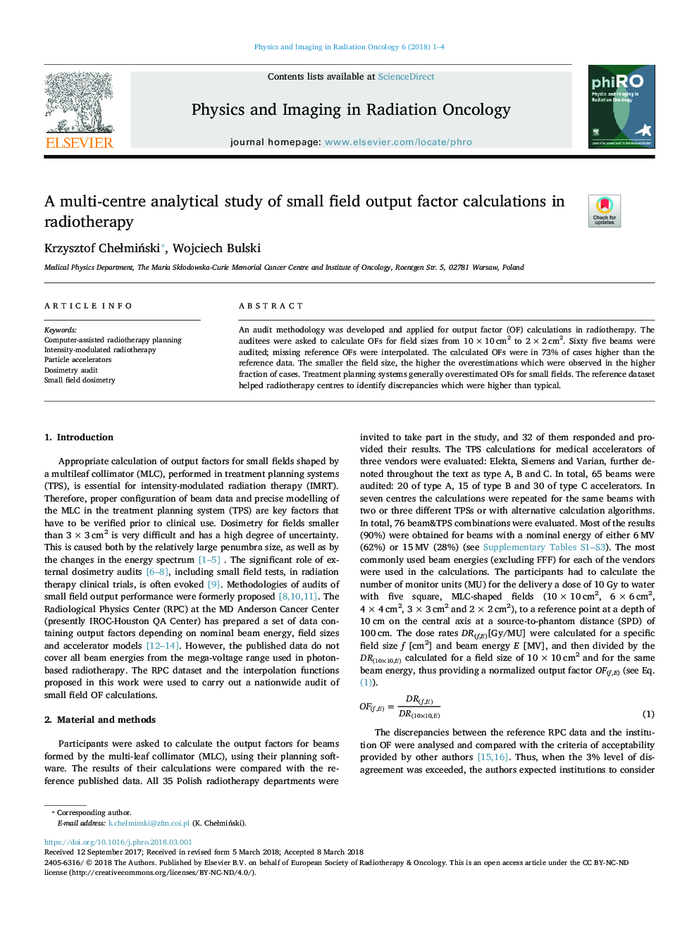 A multi-centre analytical study of small field output factor calculations in radiotherapy