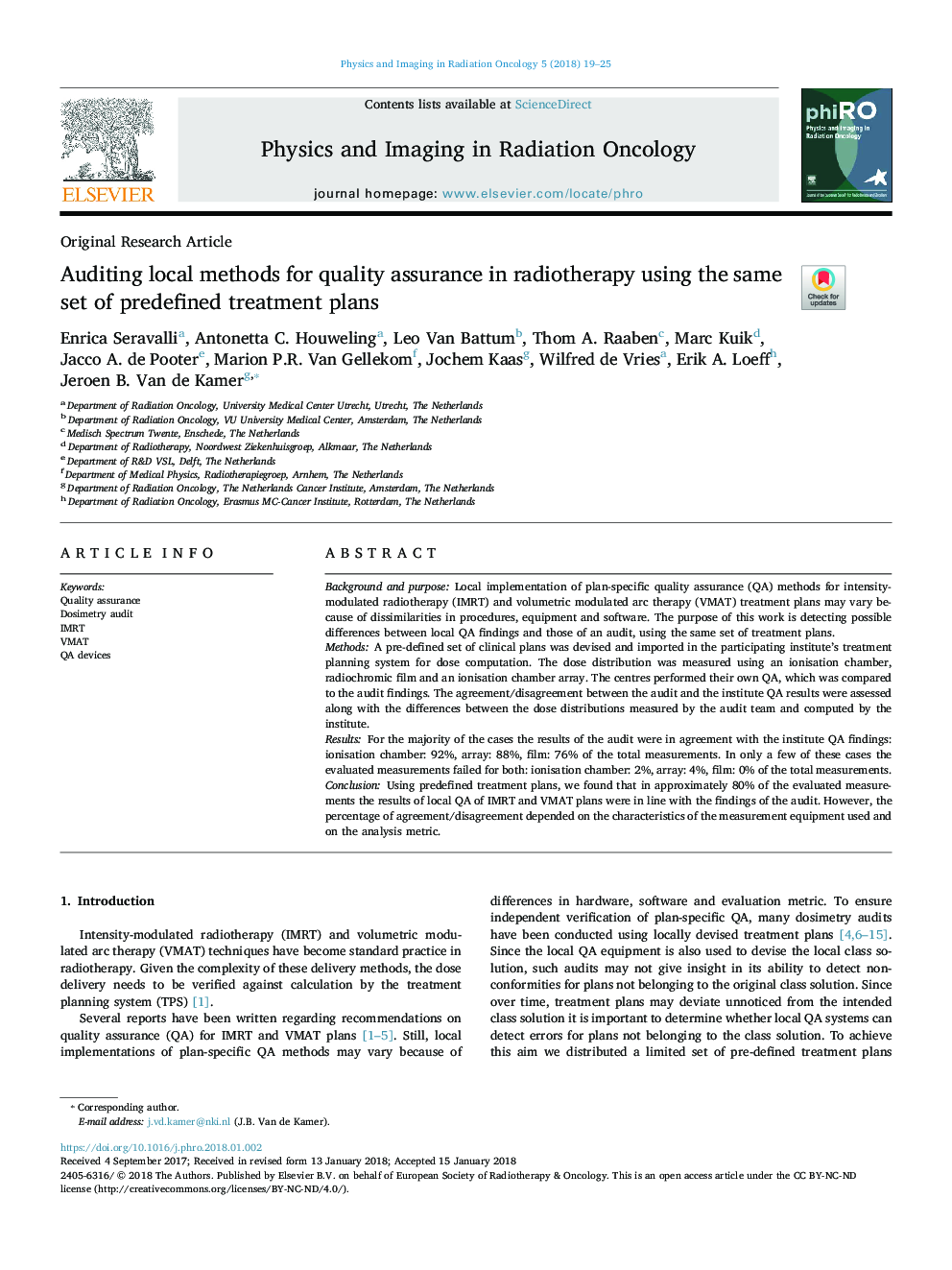 Auditing local methods for quality assurance in radiotherapy using the same set of predefined treatment plans