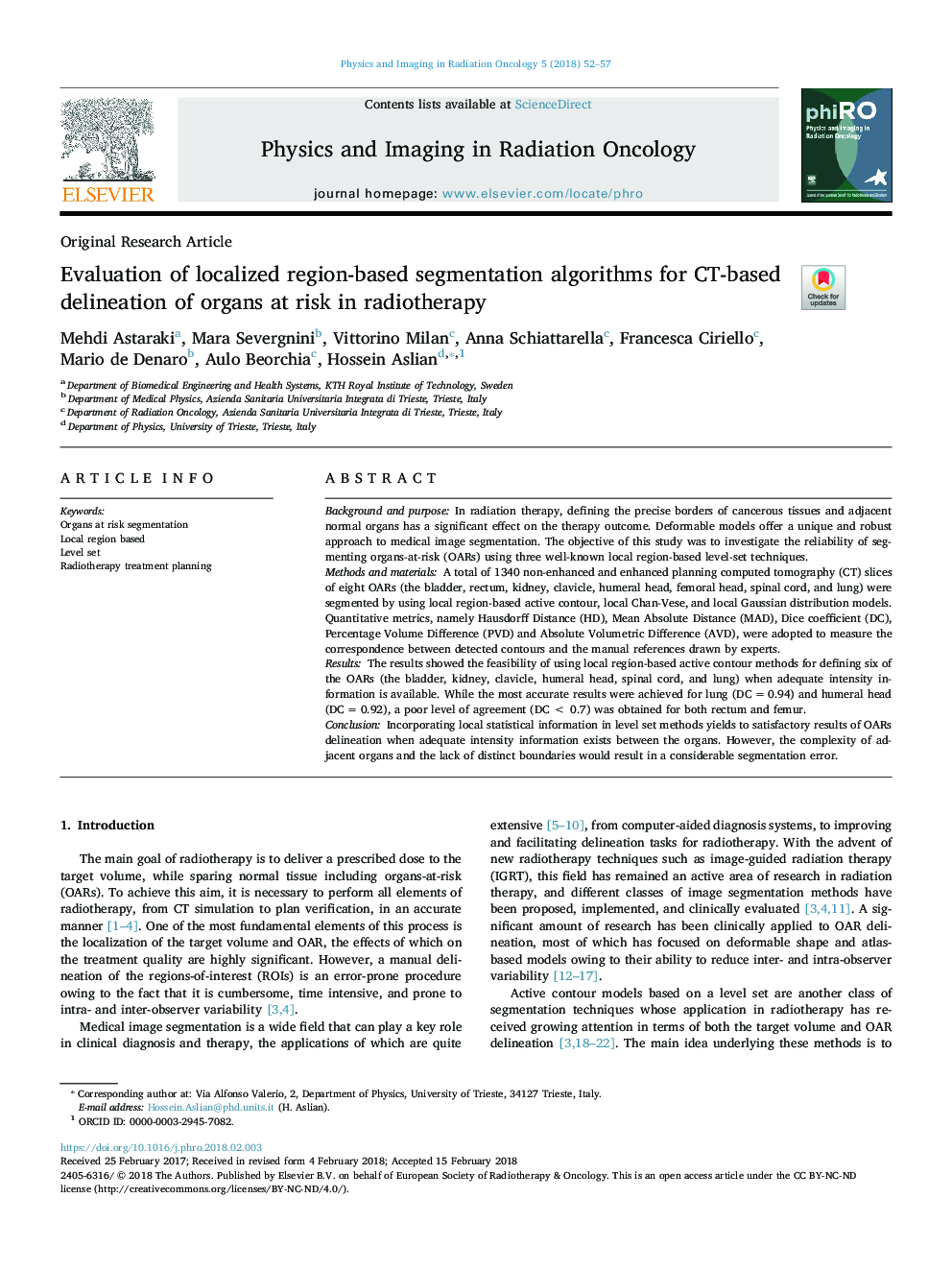 Evaluation of localized region-based segmentation algorithms for CT-based delineation of organs at risk in radiotherapy