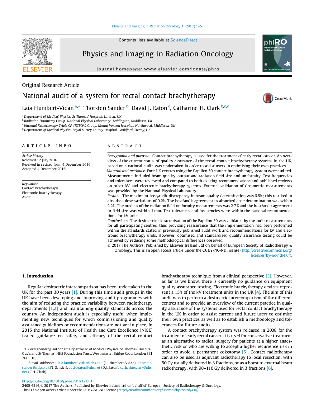 National audit of a system for rectal contact brachytherapy