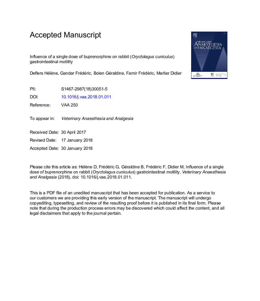 Influence of a single dose of buprenorphine on rabbit (Oryctolagus cuniculus) gastrointestinal motility